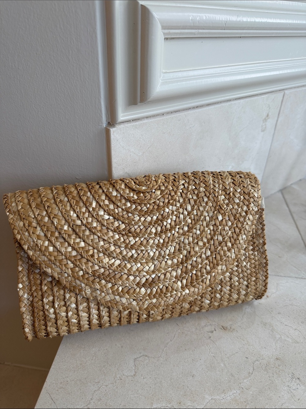Woven Straw Clutch in Natural Beige